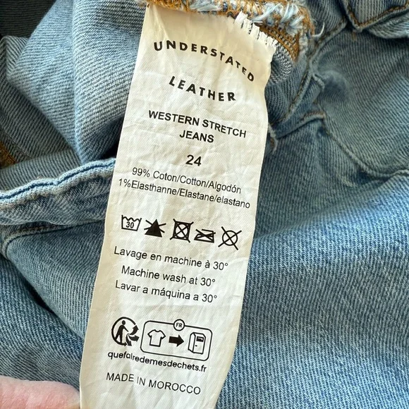 Understated Leather Western Stretch Jeans Cowboy Tears Blue Denim Women’s 24 - Picture 13 of 13